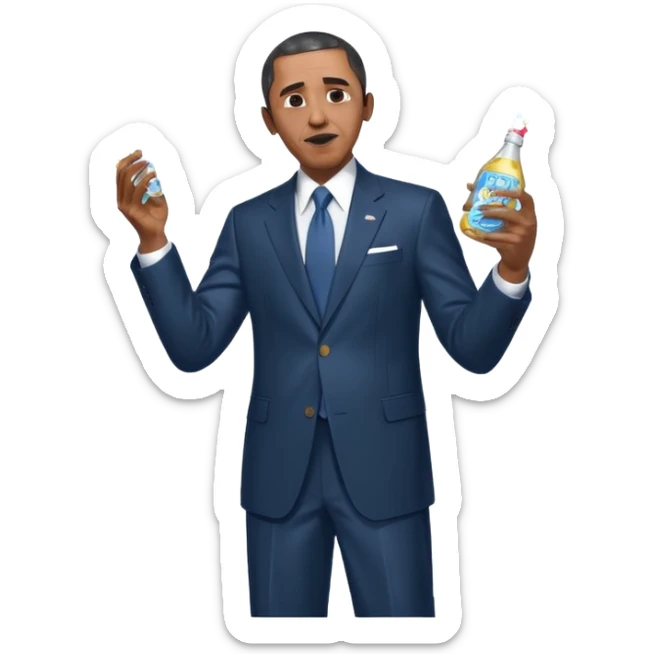 Diddy holding baby oil at a party with balloons and confetti and banners oiled up Obama have dih sticker