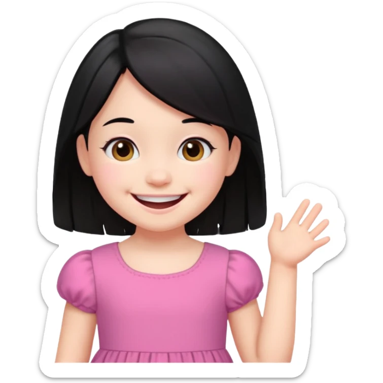 
5 years old girl, white skin, black hair, happy smile emoji sticker