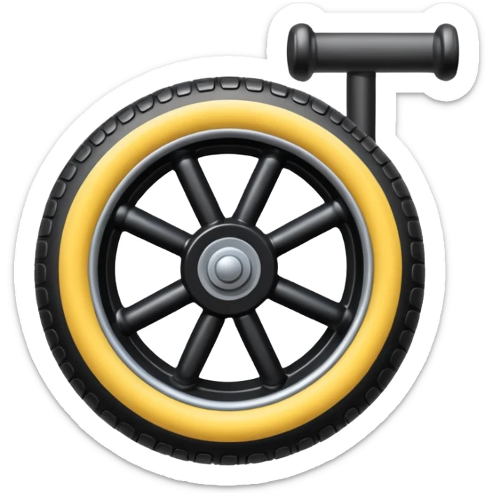 he aircraft's landing gear is one inflated, plump wheel with a strut, black in color sticker