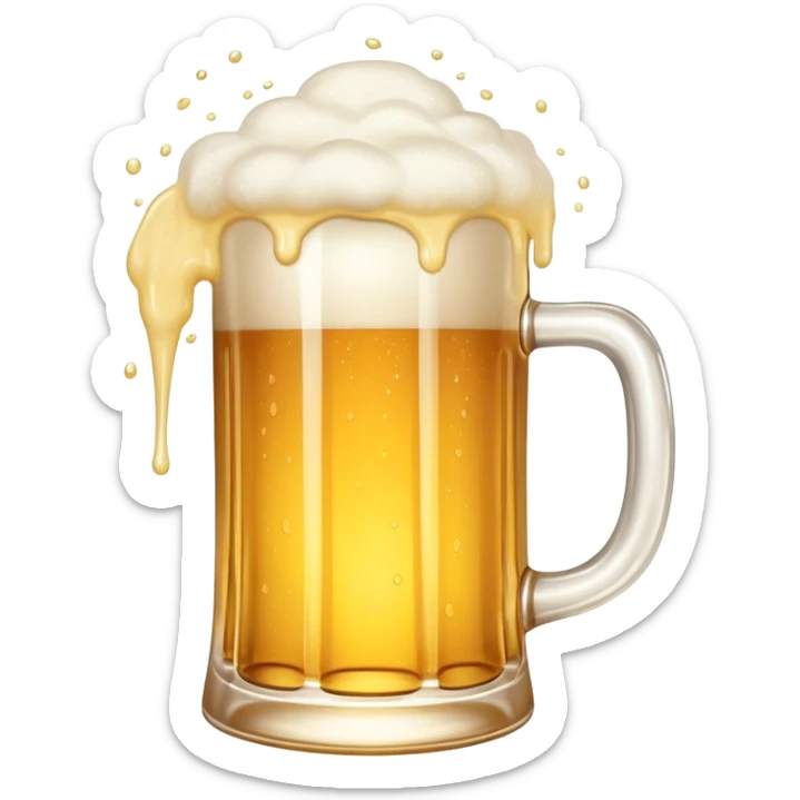 A frothy mug of golden beer with foam overflowing at the top sticker