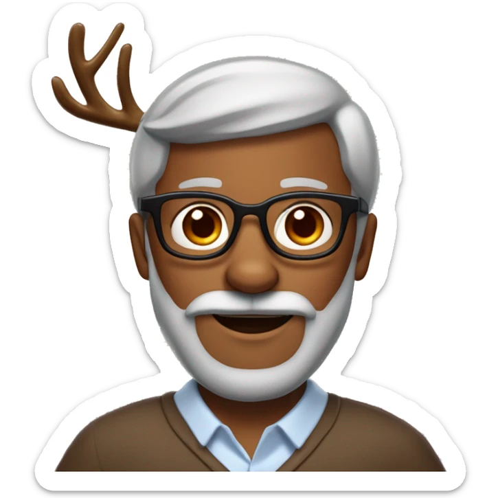 60 years Brown skin man with beard who wears glasses, his nose is red and in his head wears a diadem of Rudolf the reindeer  sticker