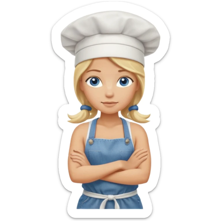 Sexy Full body 
Long Blonde hair blue eyed female chef arms folded wearing tank top and denim shorts and chef hat arms folded sticker