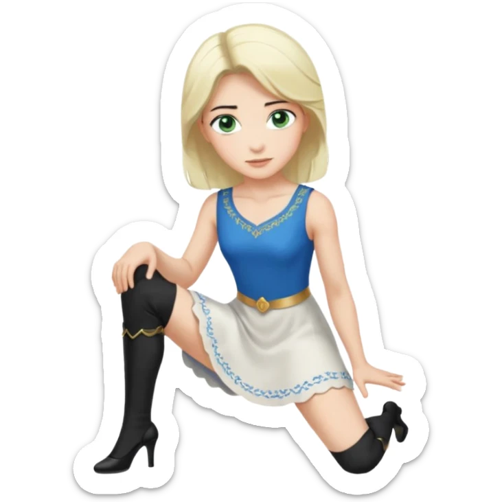 prince, upright, black Hair, blue eyes, garment,  Woman, bending knee, sleveless white dress, blonde hair, green eyes, sticker