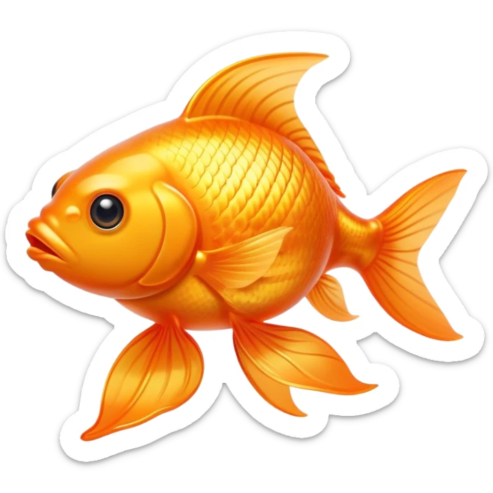 Cinematic Noble Orange Goldfish Portrait Emoji, Poised and regal, with a sleek, streamlined build and a lustrous, vibrant orange body, deep-set soulful golden eyes, Simplified yet sharp and sophisticated features, highly detailed, glowing with a soft, dignified glow, high shine, intelligent and graceful, stylized with an air of aquatic elegance, focused and attentive, soft glowing outline, capturing the essence of a watchful and confident aquatic companion, so majestic it feels as though it could glide out of the screen with effortless authority! sticker