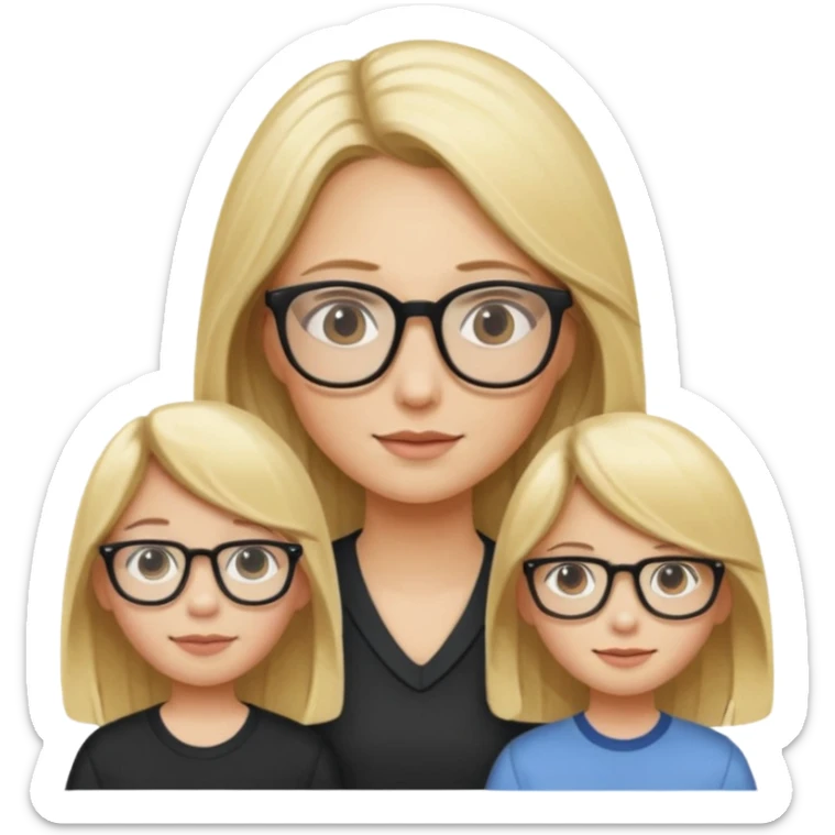 je voudrai un emoji d'une fille aux cheveux longs et blonds avec des lunettes en FAMILLE sticker