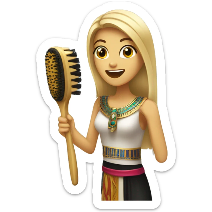 blonde girl singing into a hair brush dressed in Egyptian clothing  sticker