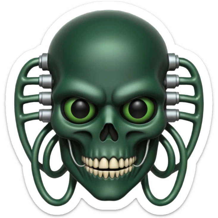 HR giger, wires, dark green, black flesh, head. dark black bones and skin sticker