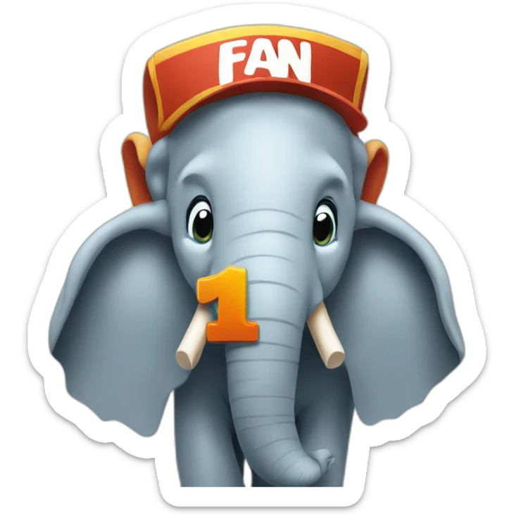 close up of an elephant holding a big sign that says Number 1 Fan sticker