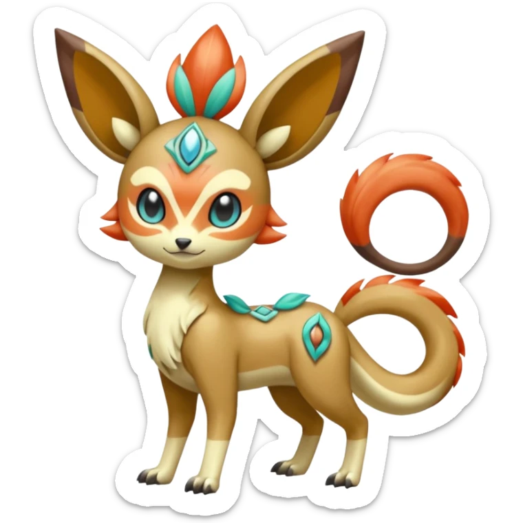 Tribal Tropical Soft Smooth Shiny Silky Cute Cool Realistic Vibrant Colorful Exotic Fionbri-Kalon-Falvie-Vernid-Meloetta-Pokémon-Fakémon-Digimon-Spectrobe-hybrid-fusion, full body sticker