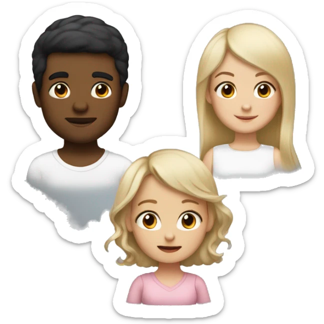 White mom black and blonde hair Hispanic father short black hair white two year old girl brown hair with bangs white one year old  boy  sticker