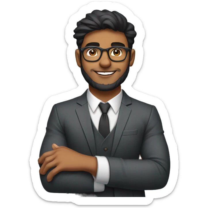 young buff fit indian canadian 20 yr old with glasses, beard and airpods cool hair nicely dressed waving hand sticker