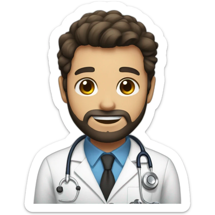 doctor brown beard smiles white skin color black hair on the head sticker