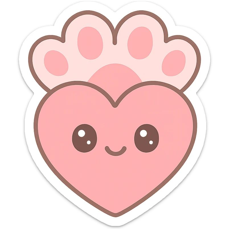 a pink heart in a playful, cute style, resembling a pisyol (cat paw) with soft, rounded shapes and a gentle, friendly vibe sticker
