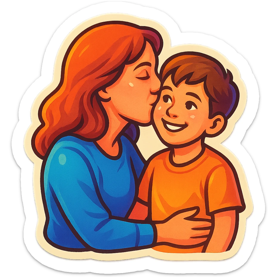 The part about the kiss on the cheek and the part about the kiss on the eye, a mother and son thing sticker