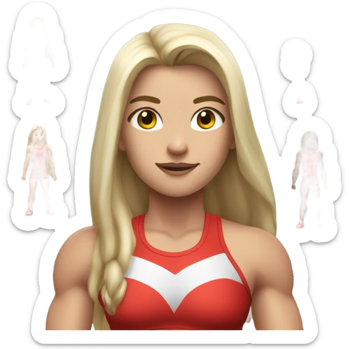 a girl，in red sportswear，great muscle，white skin，long hair， sticker