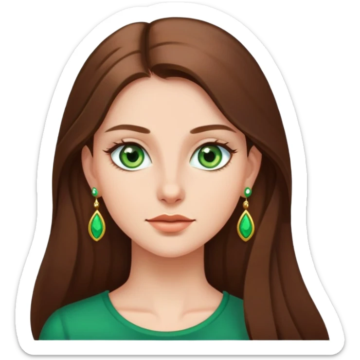 girl with long smooth hair, green eyes, earrings sticker