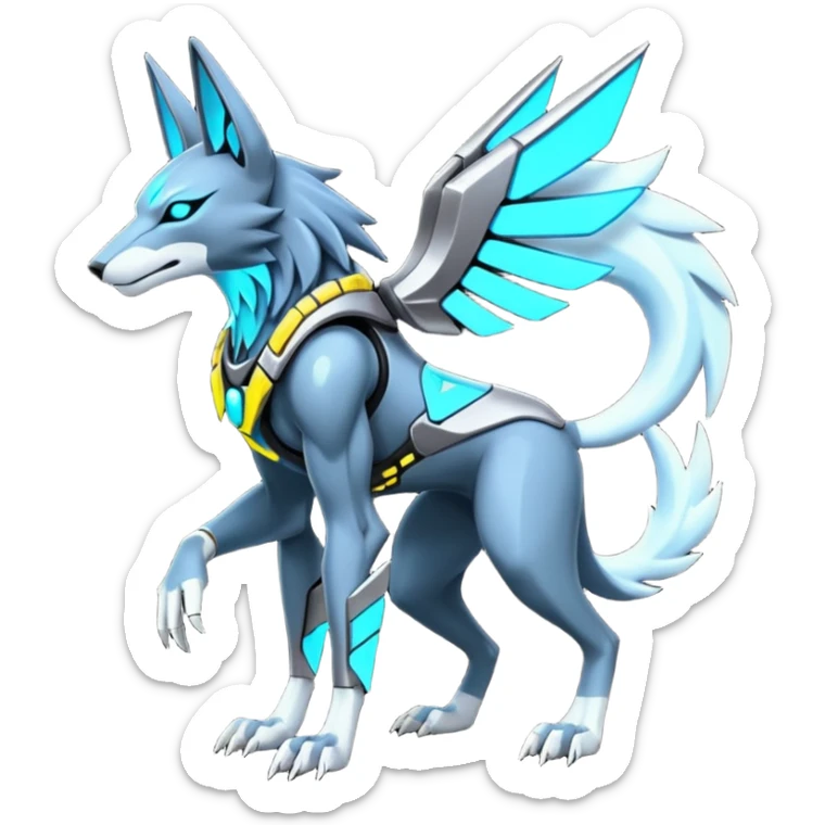 cyberpunk intricate neon glowing grey white futuristic cyborg-Anubis-Zeraora-Zoroark-fusion (full body) sticker