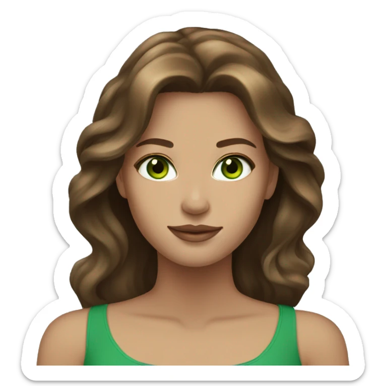 beautiful woman long brown hair green eyes beige skin sticker