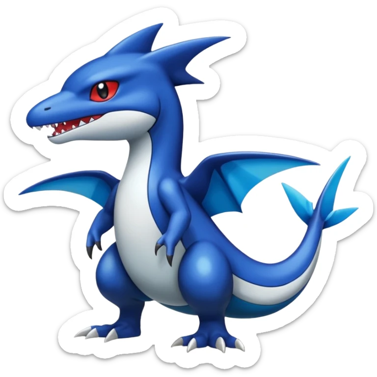 Dusky Glossy Oil-Sheen Blackened Blue Pokémon-Latias-Garchomp-Larvitar-Fakémon-Digimon-Creature, (full body) sticker