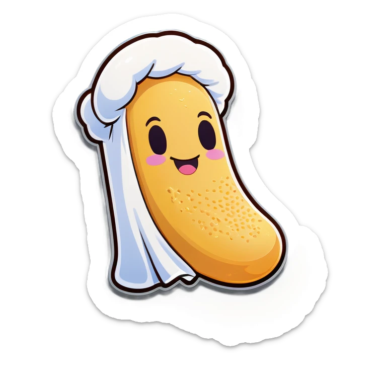 A smiling Twinkie with cream coming out of its bottom and a towel, covering its head, eyes, leaving its nose and big smile showing sticker