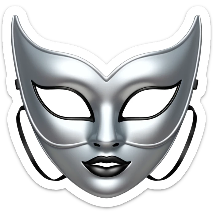 A sleek masquerade mask emoji made of polished silver chrome, smooth sensual curves, reflective metallic surface, mysterious sexy luxury vibe, minimal iOS emoji style, centered, clean white background sticker