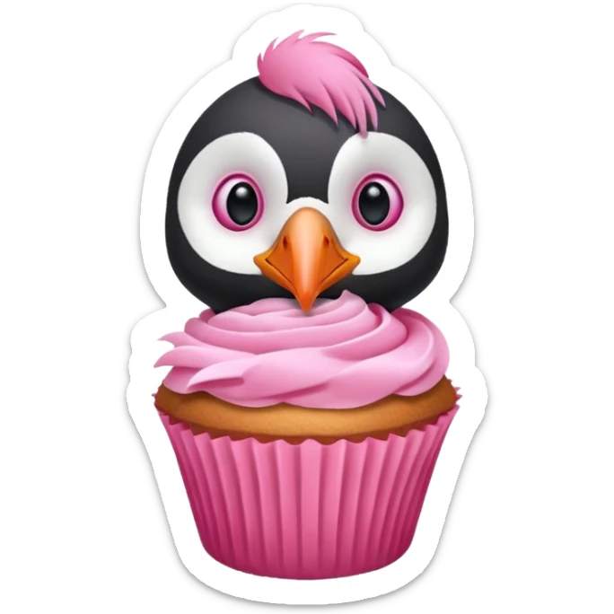 pink head feathers puffin that is pink, eating a muffin that is pink sticker