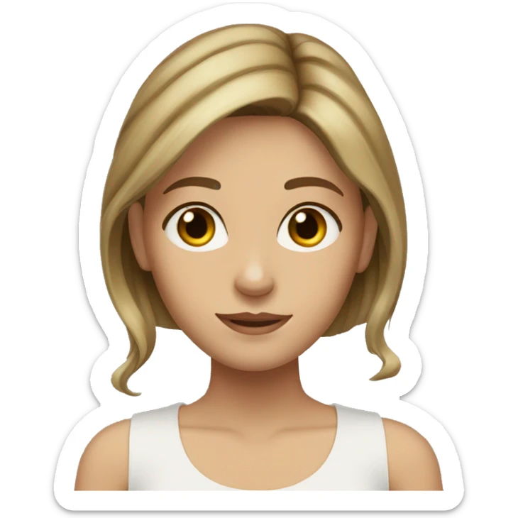 Girl with brown hair with blonde highlights, hazel green eyes and tan sticker