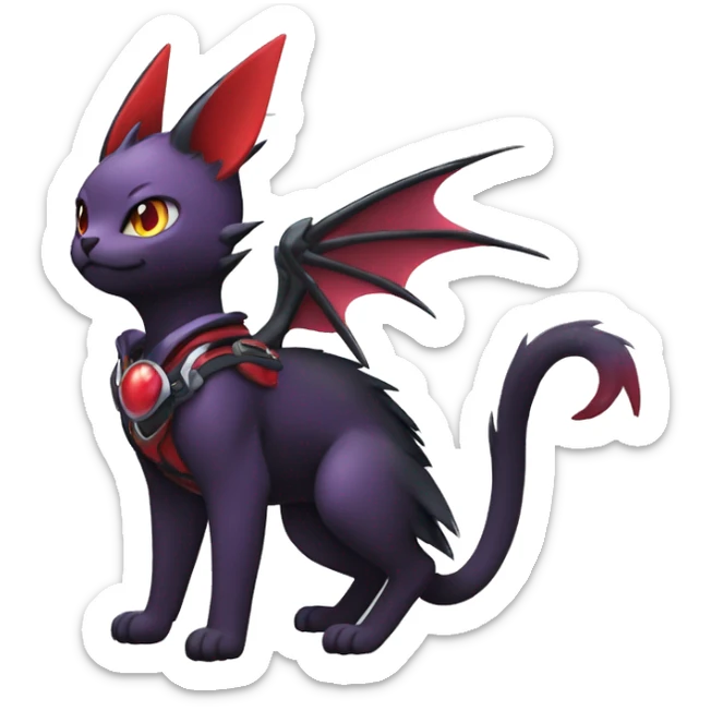 Kawaii cool edgy beautiful elegant black red purple fantasy nargacuga-noivern-cat-Fakemon collar harness full body sticker