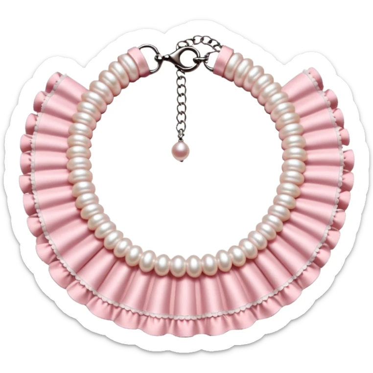 Pastel-baby-rose-pearl-pink Lolita-styled aesthetic cute kawaii choker-collar-necklace with white frills sticker