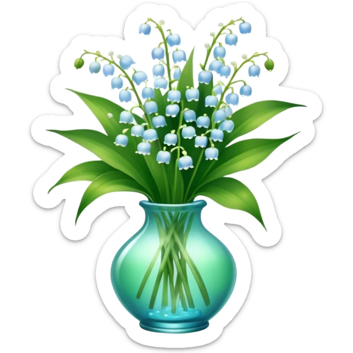 bouquet of light blue lily of the valley in a green glass vase  sticker