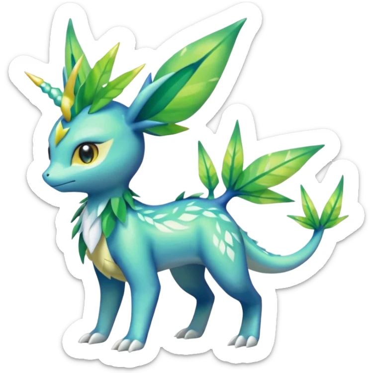Shiny Exotic Colorful Tropical Shaymin-Vaporeon-Sceptile-Flygon-Meloetta-Pokémon-Fakémon-fusion, full body sticker