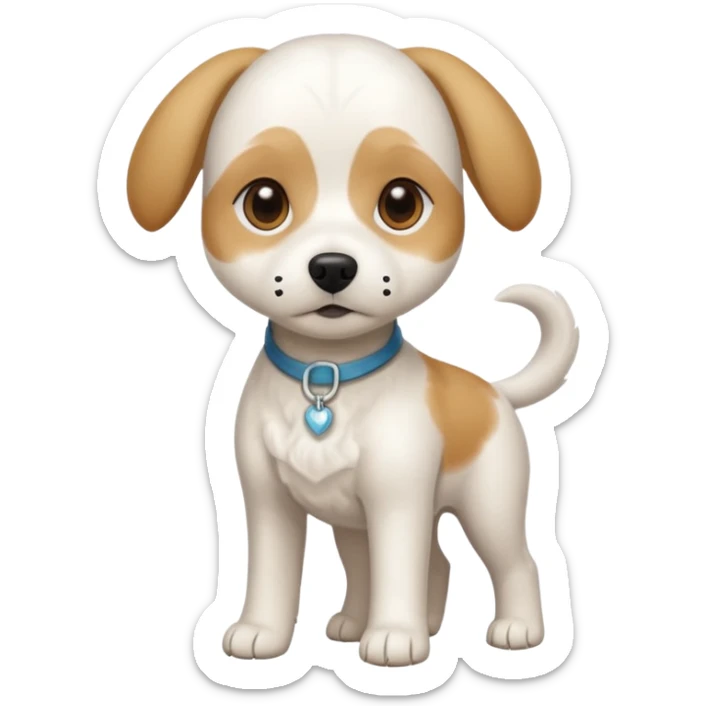 a full body white beagle x maltese x chi dog the size of a kelpie with light brown ears and a light brown patch on one eye sticker