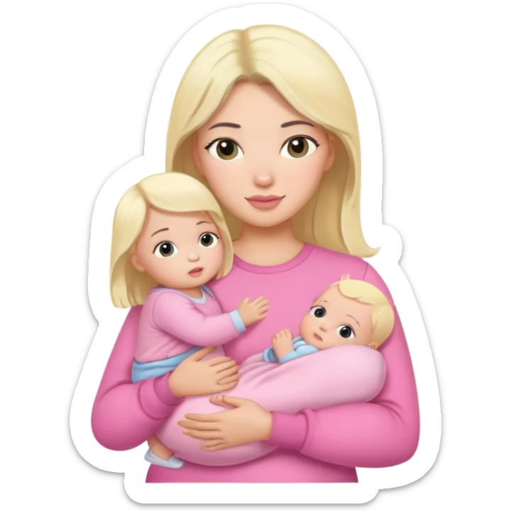 black hair mom and baby blonde girl realistic pink sticker