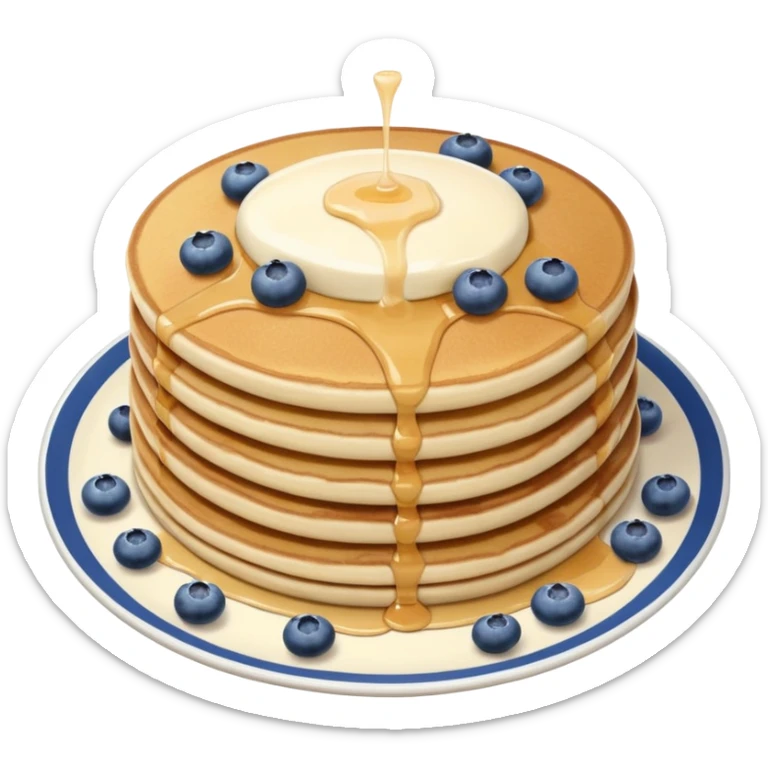 A pancake with blueberries and a glass of milk on the side sticker
