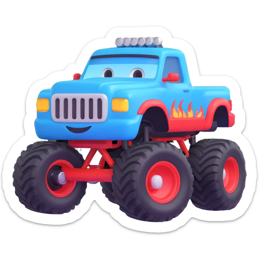 Blaze from Blaze and the Monster Machines in a 3D emoji style, shiny and playful sticker