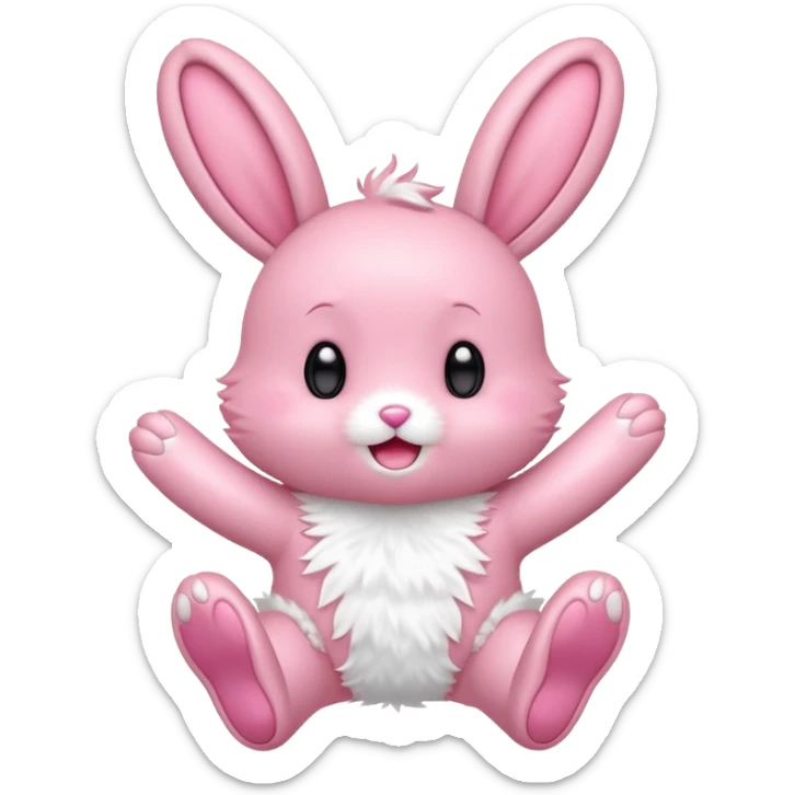 Exited pink bunny, kawaii chibi fluffy ears and body jumping of excitement  sticker