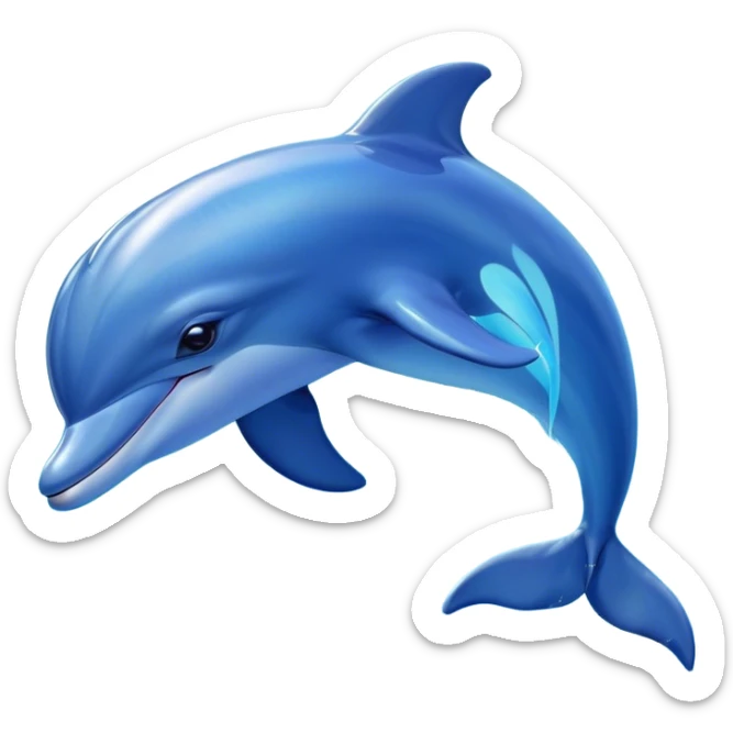 Beautiful and Majestic Dolphin Portrait Emoji, Radiating serene elegance and adorable charm with a graceful, streamlined form and luminous, glossy blue skin that shimmers under the sun, gentle, expressive eyes and a soft, content smile, Simplified yet exquisitely endearing features, highly detailed, glowing with a soft, majestic aquatic light, high shine, calm and enchanting, stylized with an air of timeless oceanic beauty, soft glowing outline, capturing the essence of a beautiful and majestic dolphin that embodies the pure magic of the sea! sticker