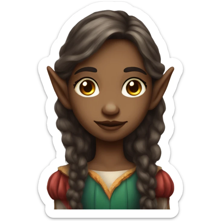 beautiful moody pastoral circus elf with long brown hair, brown eyes, and fair skin  sticker
