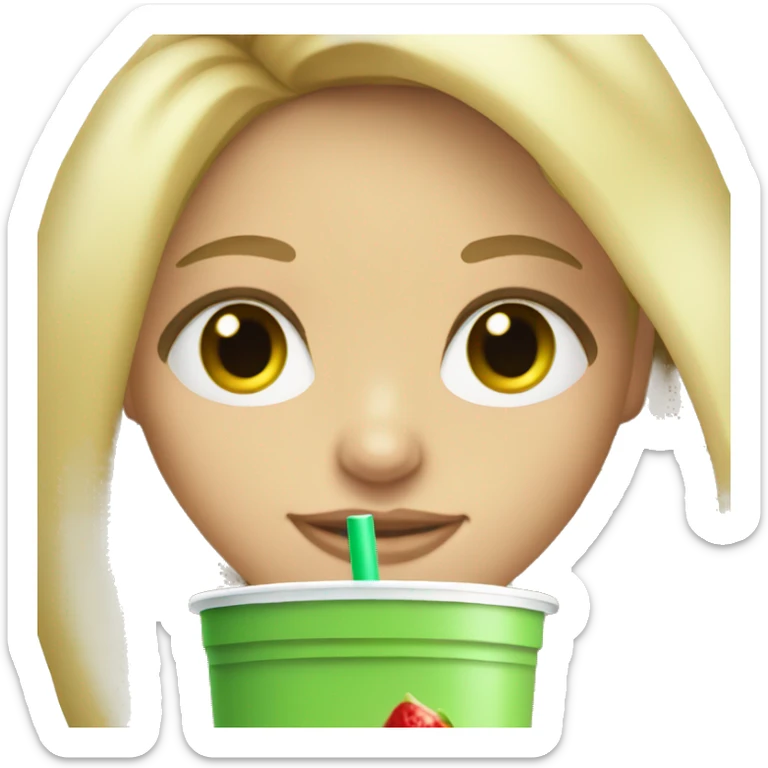 blonde long hair middle part girl with green eyes and a smoothie  sticker
