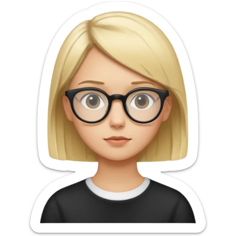Blonde hair girl with glasses thinking about a blonde hair boy with a buzz cut sticker