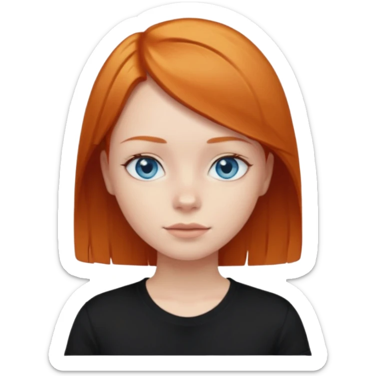 Blue eyes,ginger short straight hair, black t-shirt girl sticker