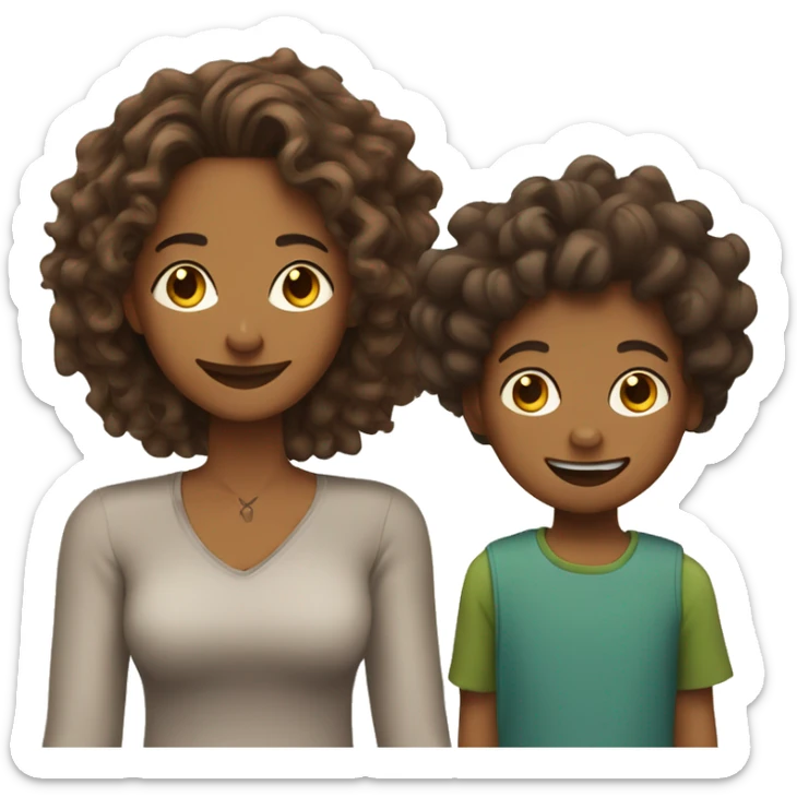 Brown skin mother with curly hair with man with dreads and little boy with a hair cut smiling sticker