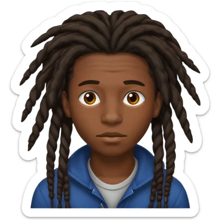 Une homme de 17 ans il a la peau noir foncé , des lèvres pulpeuses et un regard nonchalant. Il a un des locks sticker