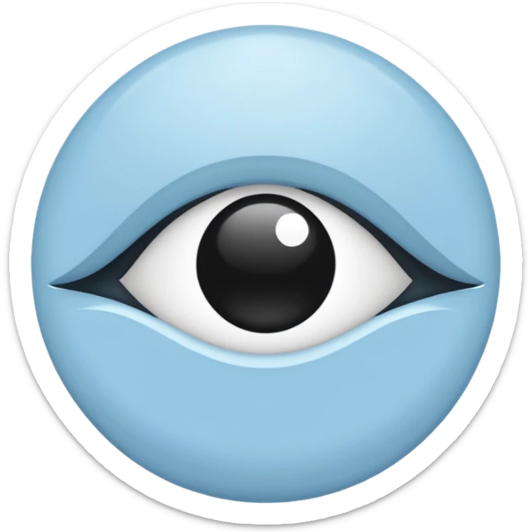 Light blue circle with a white outline of a heart with a white outline of an eye and a black outline of a pupil sticker