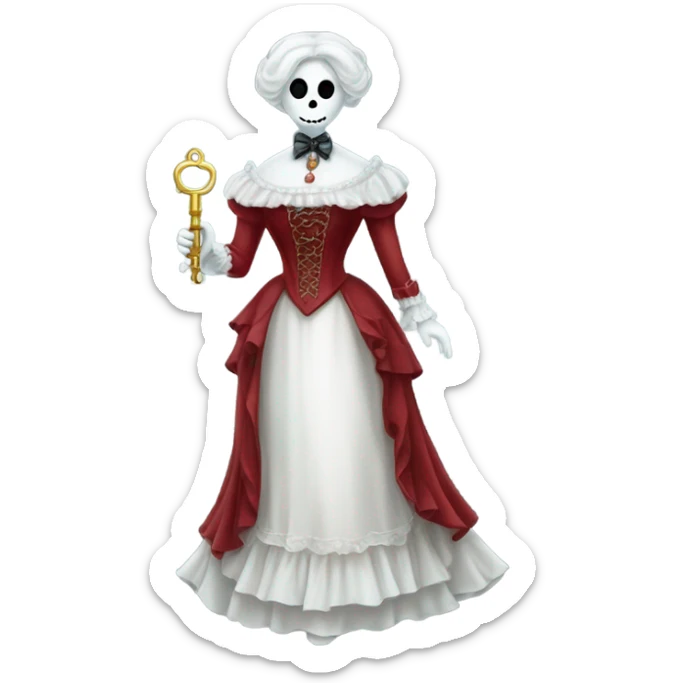 gost in Victorian dress elegant red full body, holding big key sticker
