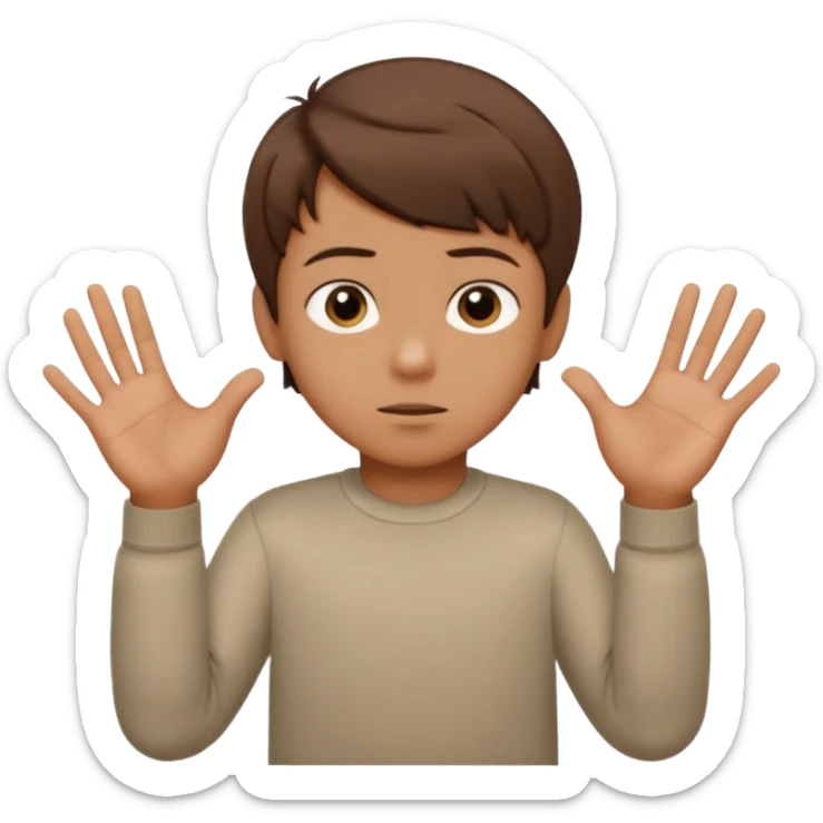 A boy shrugging with the number 6 over one hand and the number 7 over the other  sticker