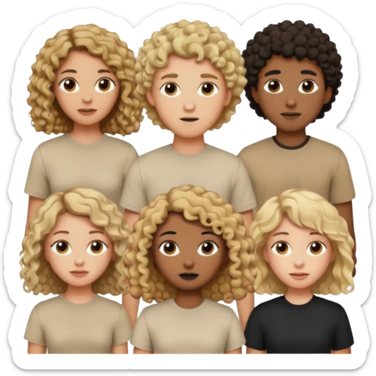 group of people  together ; men and women with brown, blonde, black hair- short hair, long hair and curly hairr wearing beige shirts aesthetic no collar, brown people, white people, black people sticker