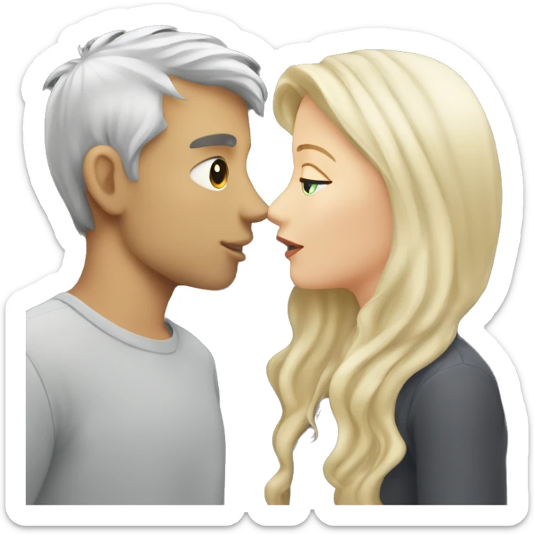 Blonde girl and grey hair white  boy kissing  sticker