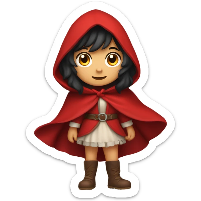 Little Red Riding Hood looks straight with black hair full body pose red cloak sticker
