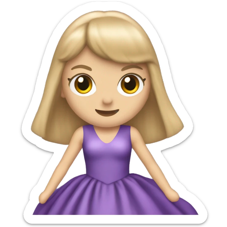 Taylor Swift performing in a long purple gown with straight blonde hair and bangs sticker